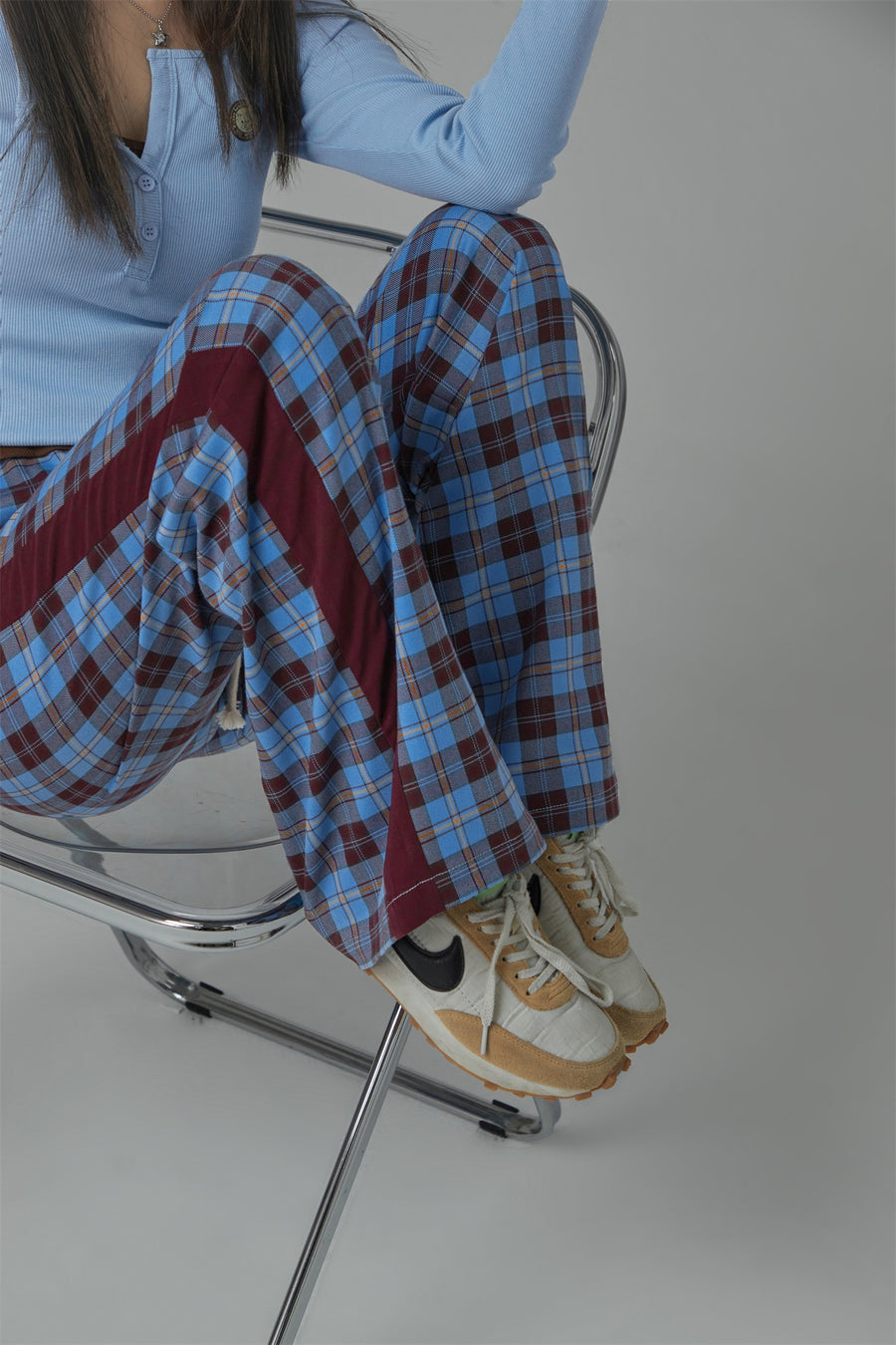 CHUU Check String Wide Casual Pants