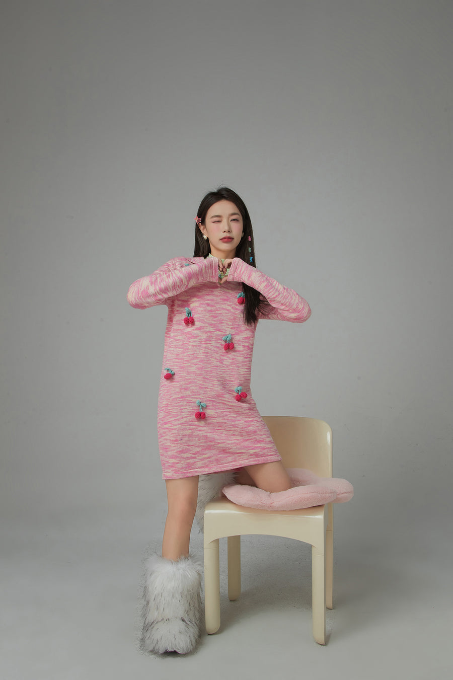 CHUU Cuddle Approved Cherry Knit Loose Fit Dress