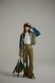 Blue Stitches Khaki Straight Pants