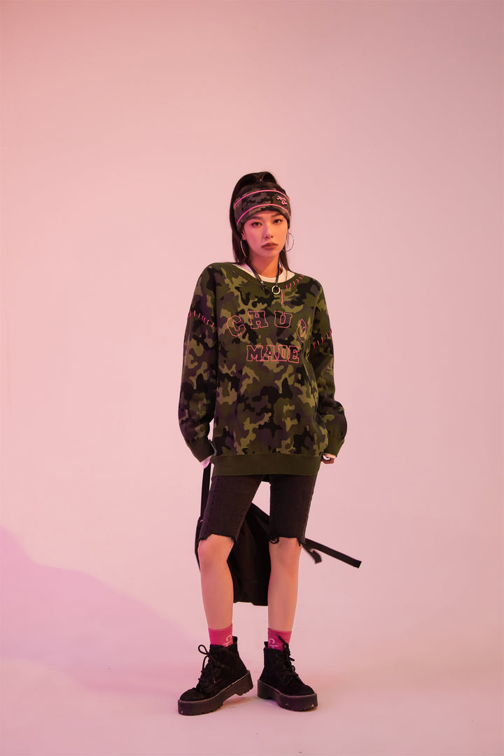 On The Right Track Hot Girl Camouflage Knit Sweatshirt