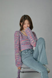 Rainbow V-Neck Long Sleeve Crop Knit Sweater