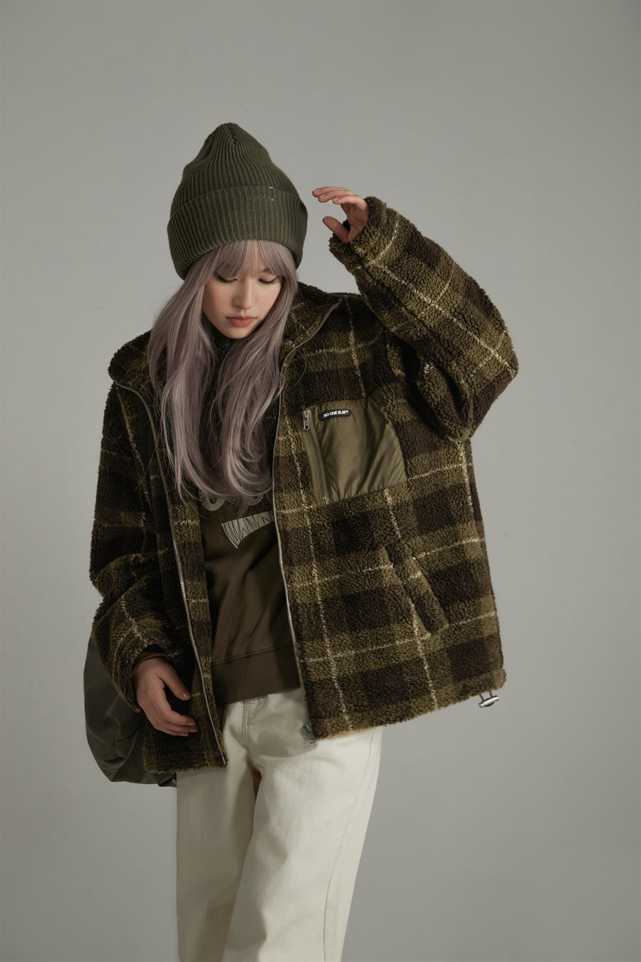 CHUU Classic Check Fleece Zip-Up Jacket