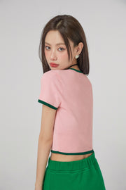 Color Block Short-Sleeved Crop Top