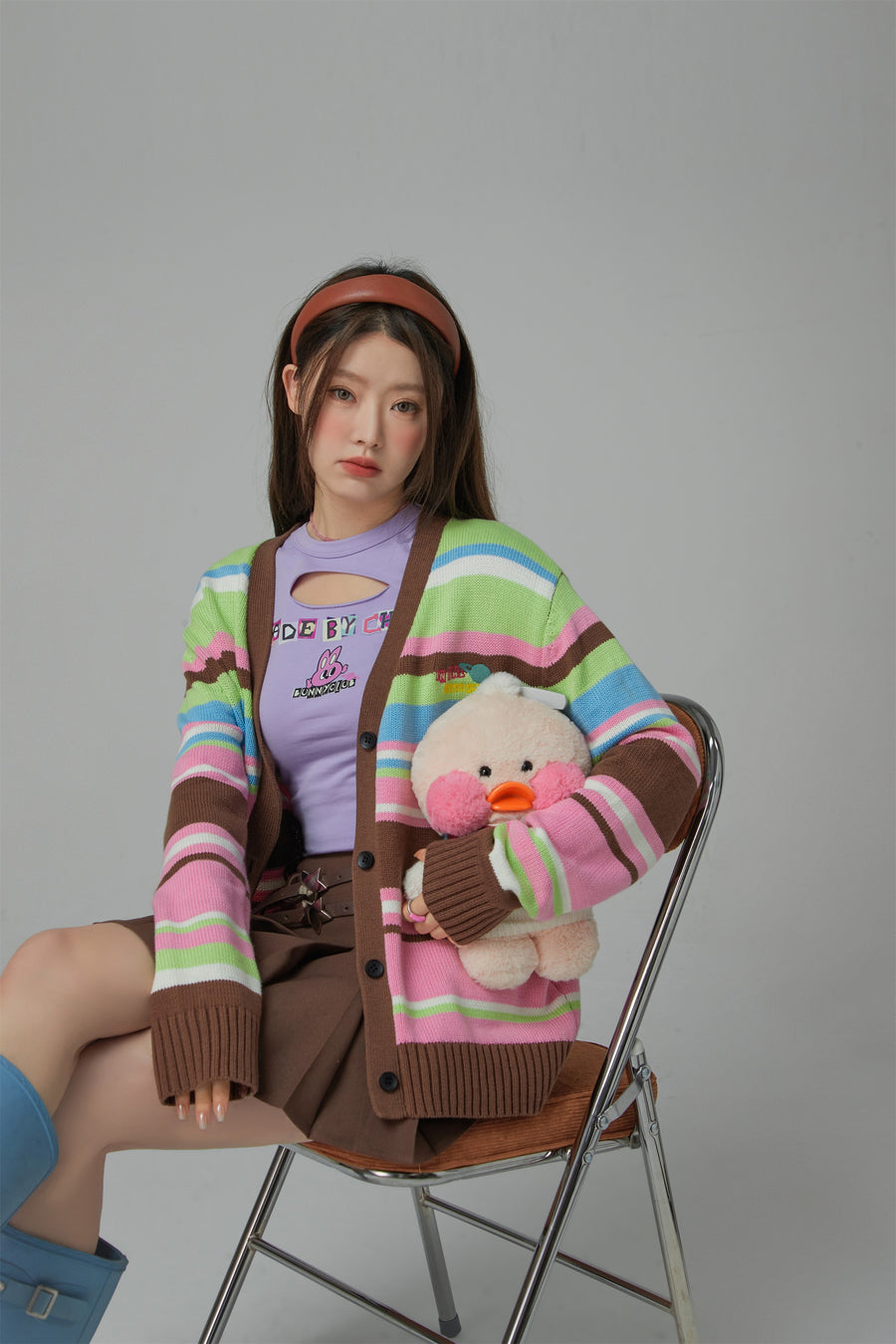 CHUU Planet Chuu Embroidered Stripe Cardigan