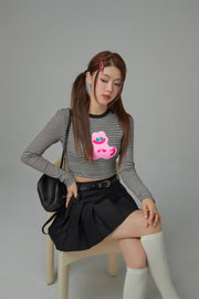 Funny Rabbit Stripes Long-Sleeved Crop Top