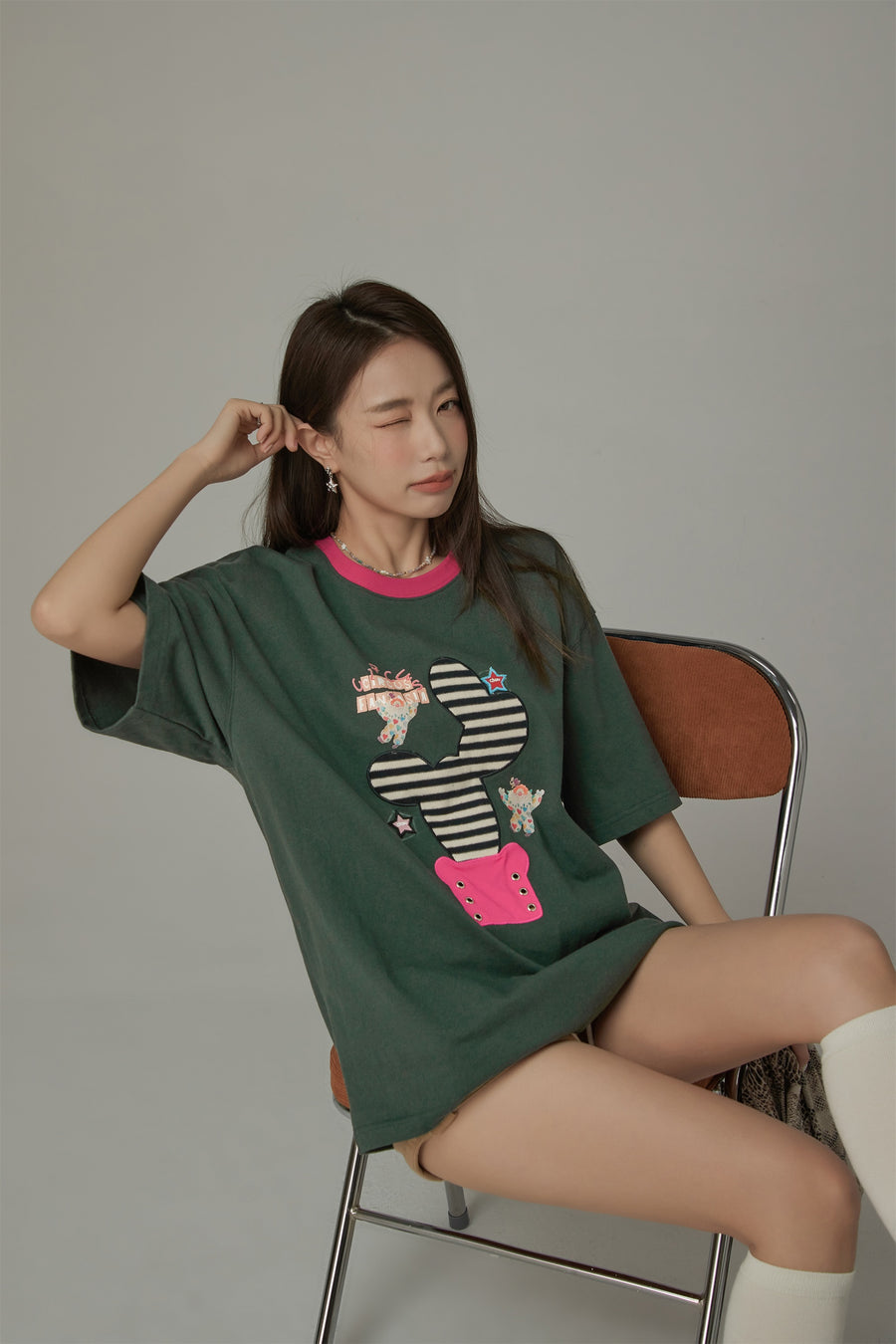 CHUU Lined Catcus Color Loose Fit T-Shirt