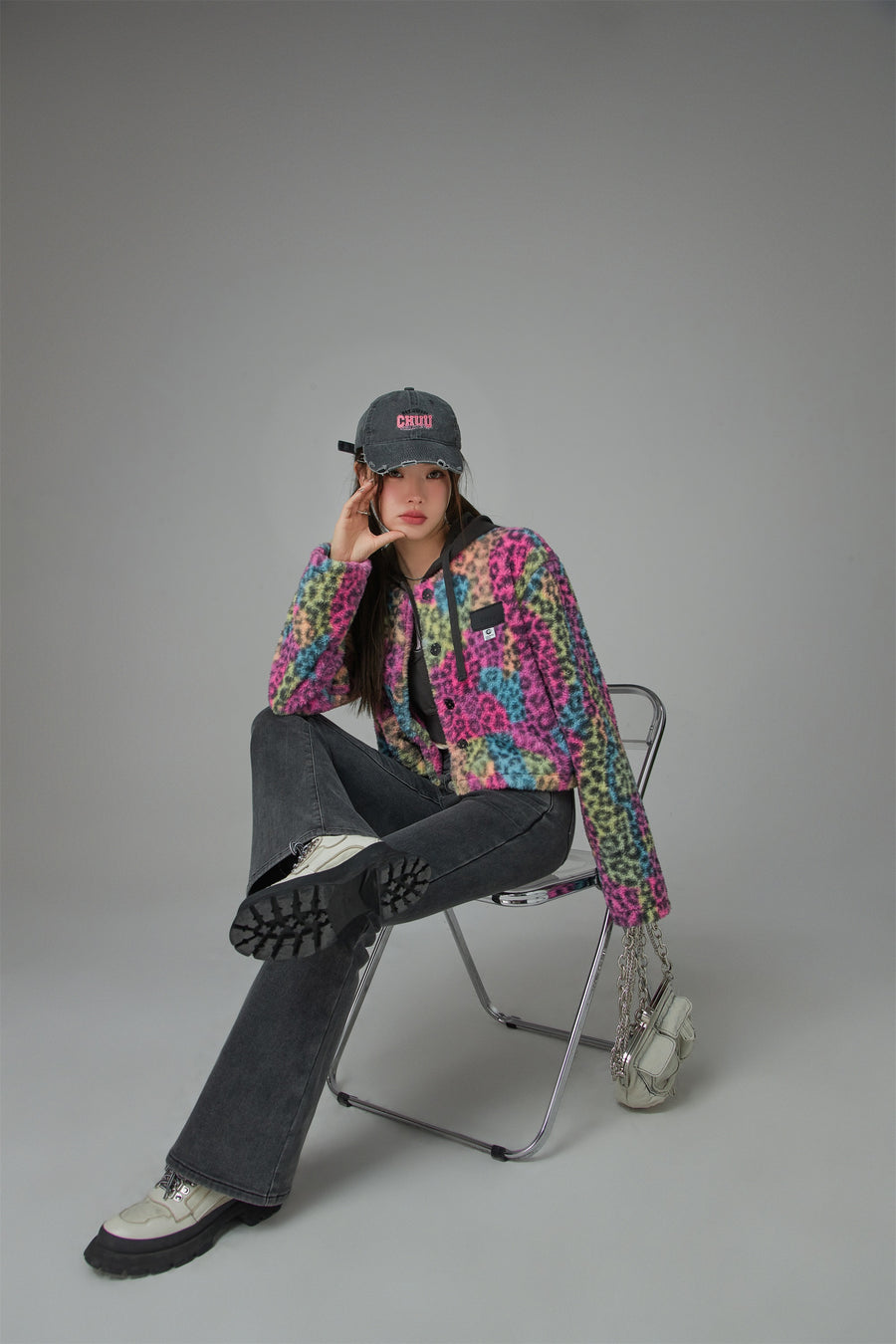 CHUU Colorful Leopard Print Fleece Jacket