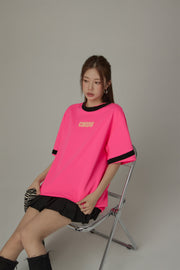 Chuu Color Matching Line Loose Fit T-Shirt