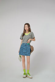 Nice To Meet Chuu Print Denim Skirt