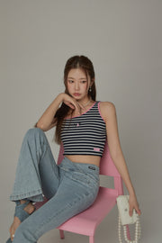 Unbalanced Striped Sleeveless Crop Top