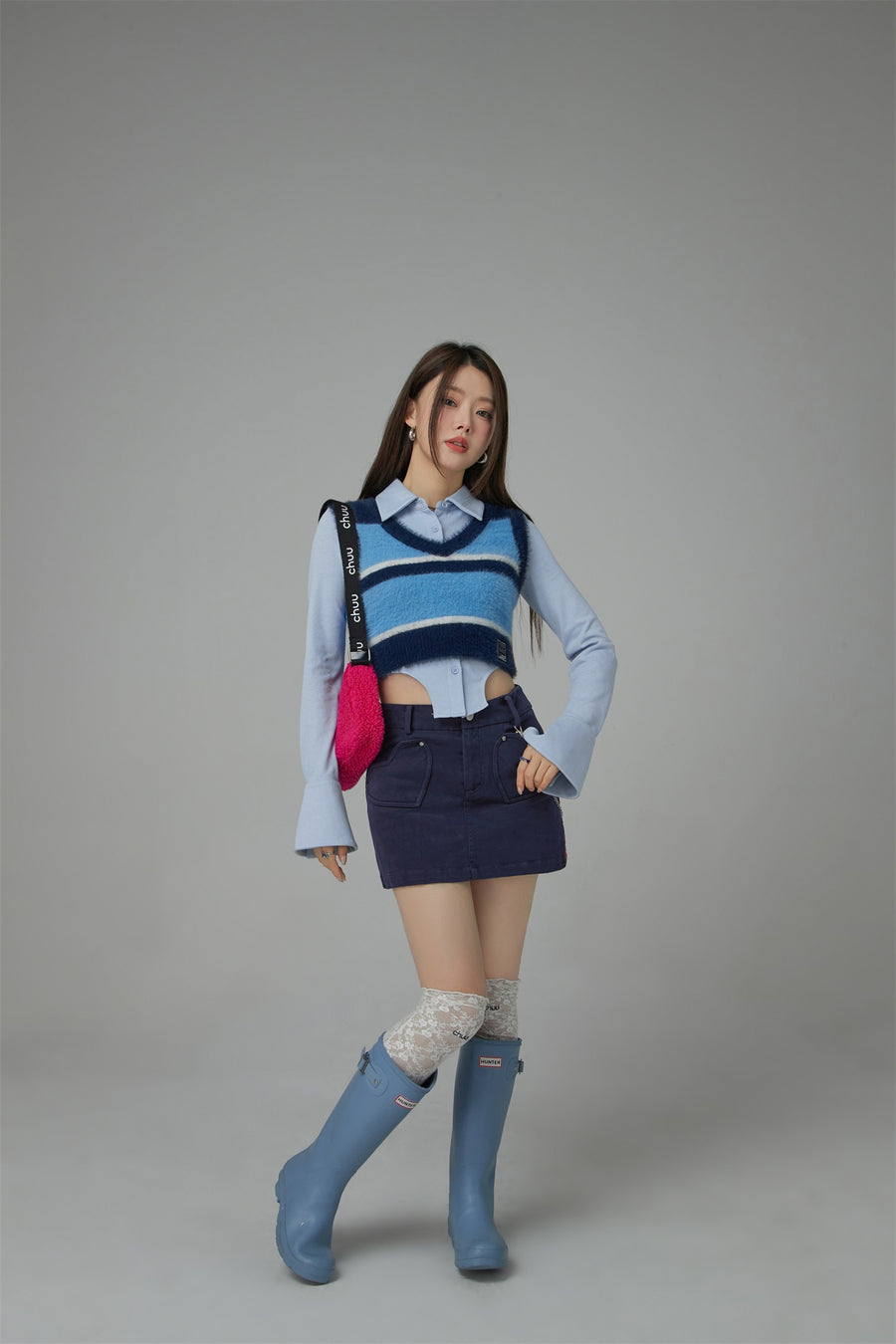 CHUU Heart Pocket Denim Mini Skirt