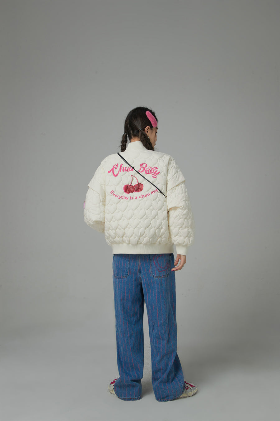 CHUU Cherry Heart Quilted Padded Jacket