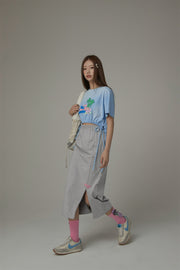 Chuu Babe Tropical Printed Design Strings Cropped T-Shirt