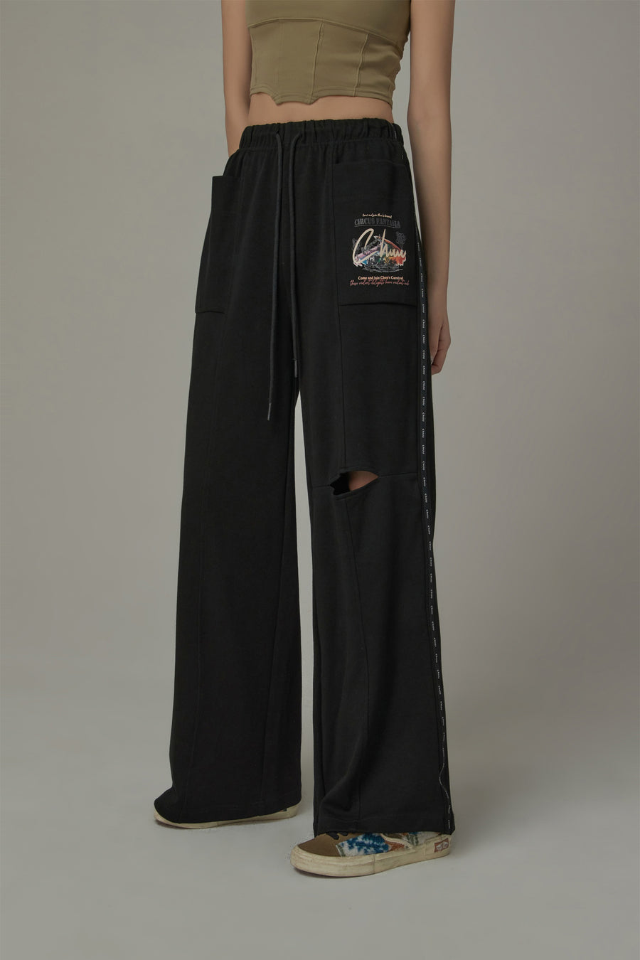 CHUU String Wide Slit Pants