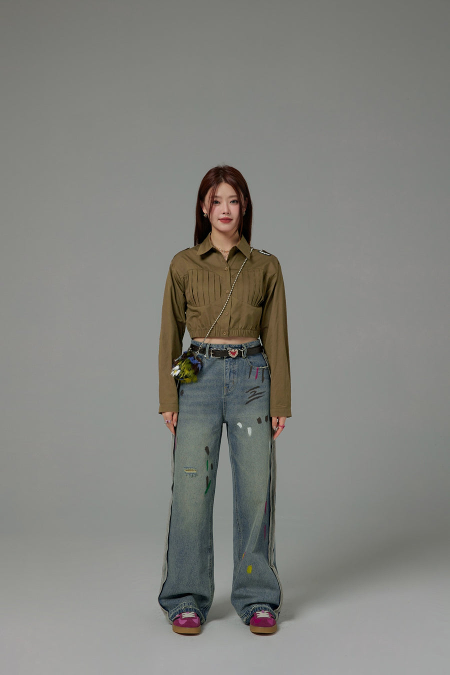 CHUU Shirred Cropped Shirt