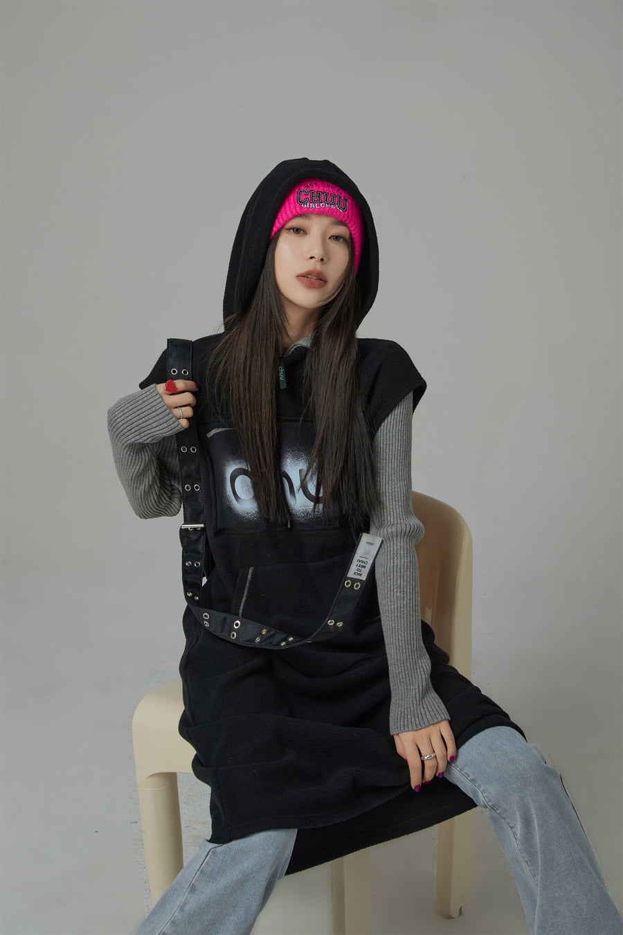 CHUU Chuu Loose Fit Hoodie Dress