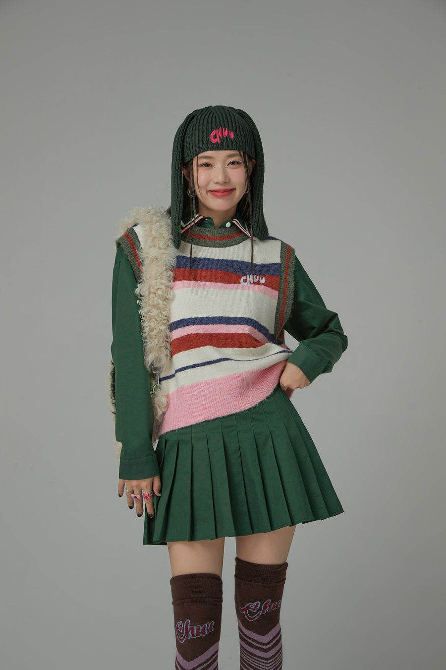 CHUU Embroidered Stripe Collar Crop Shirt