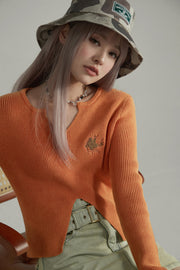 Open Neck Slim Knit Top