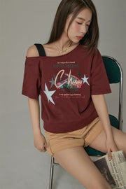 Chuu Circus Off Shoulder Unbalanced Sweatshirt