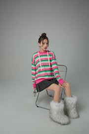 A Quick Run Rainbow Stripe Hooded Knit Hoodie