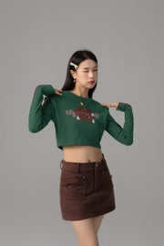 Fluffy Bunny Crop Long-Sleeves Top