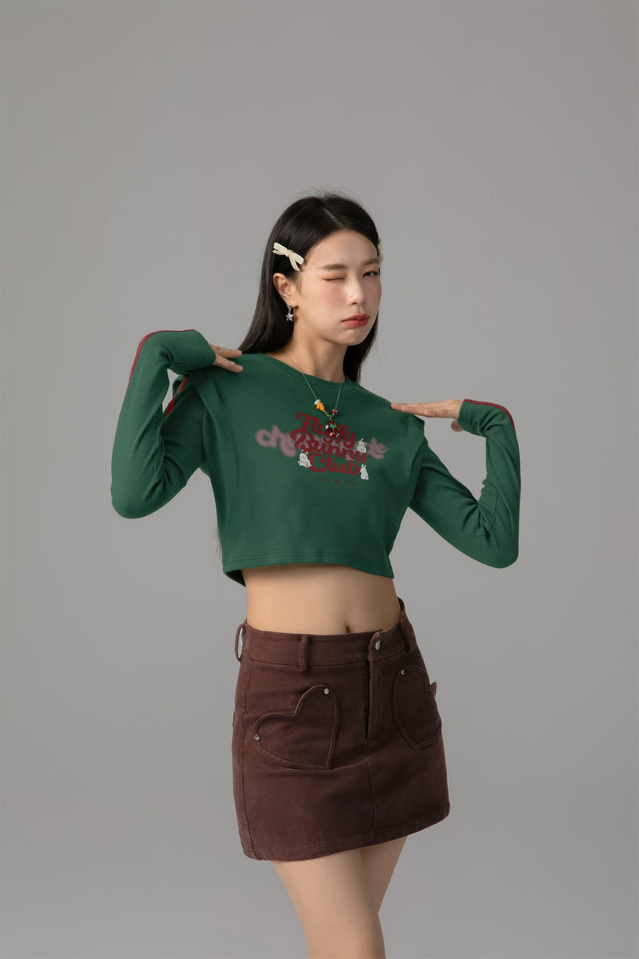 CHUU Fluffy Bunny Crop Long-Sleeves Top