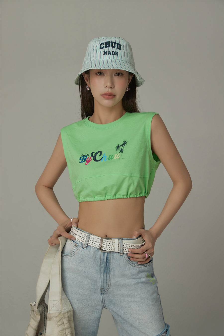 CHUU By Chuu Color String Back Cutout Sleeveless Crop Top