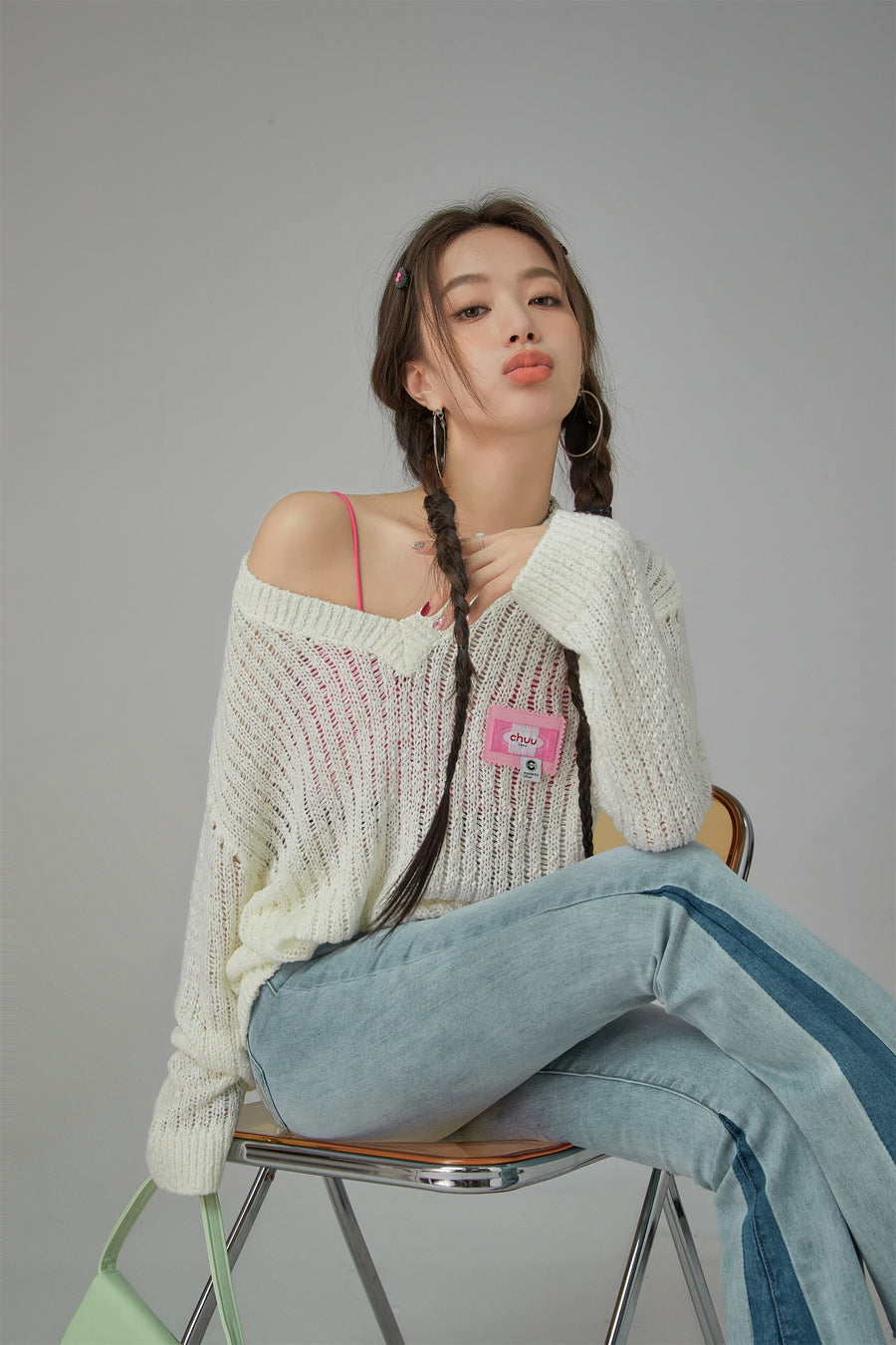 CHUU V-Neck See-Through Crochet Sweater