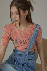 Embroidered Chuu Star Cropped Knit Top