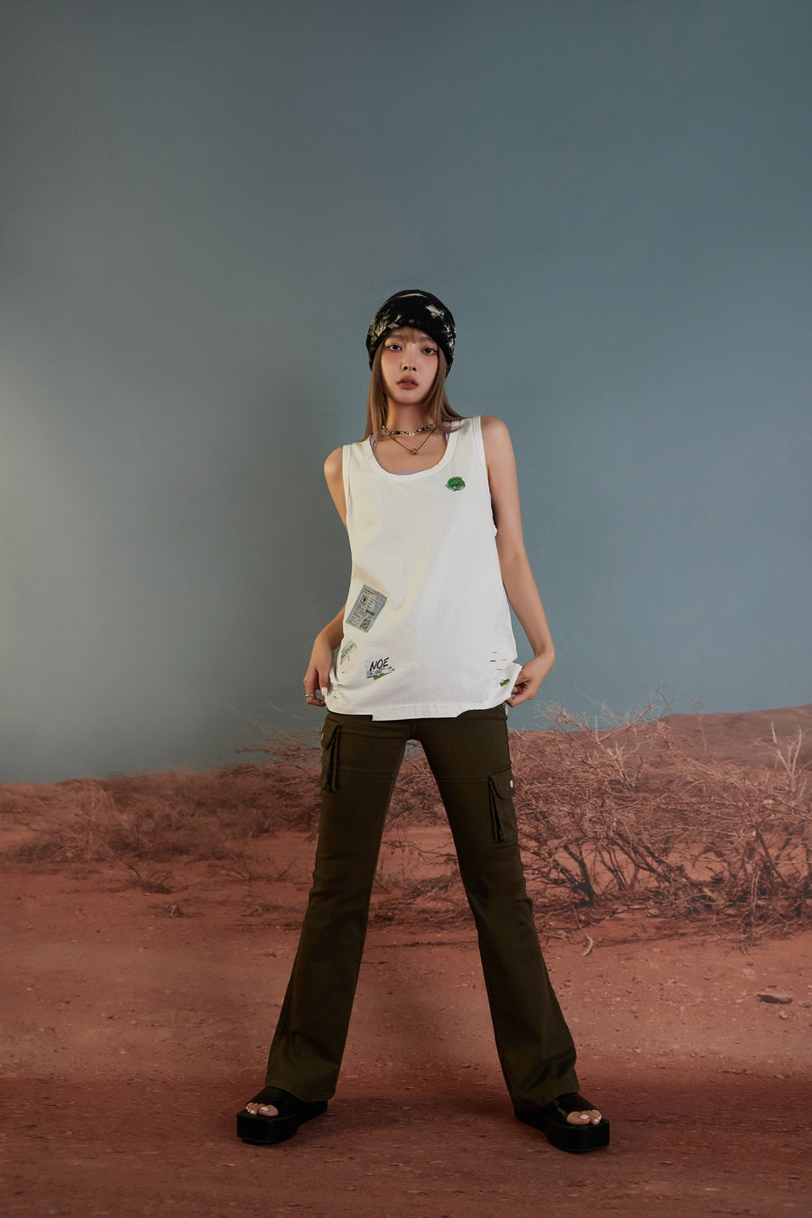 CHUU Fragile Tag Ripped Sleeveless Top