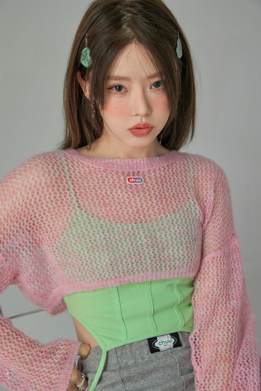 CHUU Crochet See-Through Crop Sweater