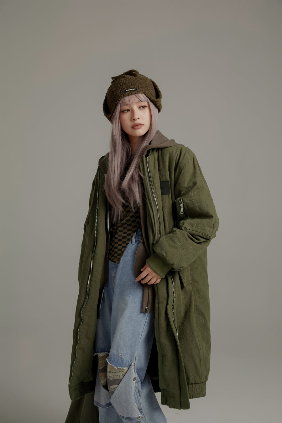 CHUU Oversized Long Hoodie Quilted Coat