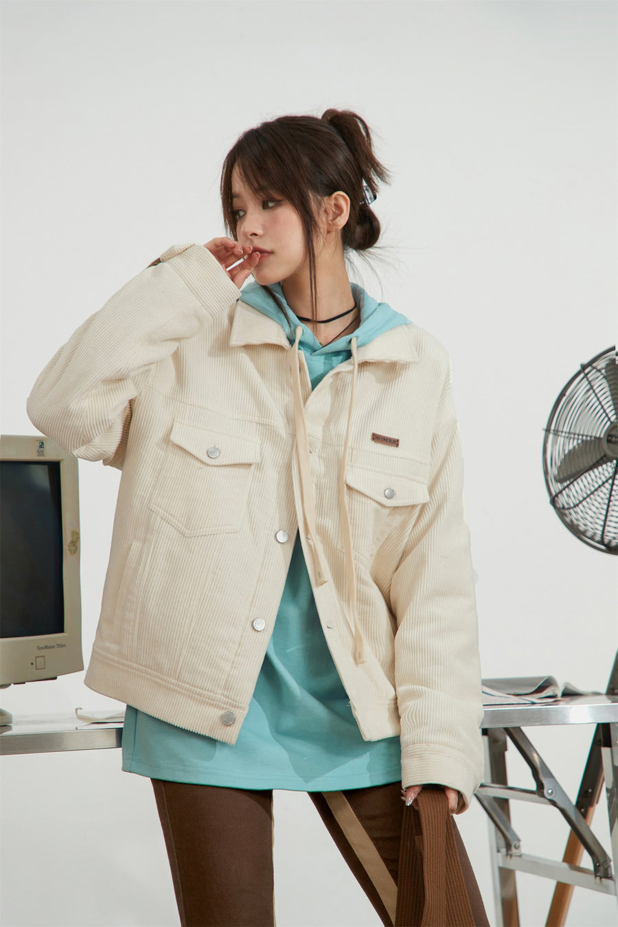 CHUU Collar Button-Up Cotton Corduroy Style Jacket