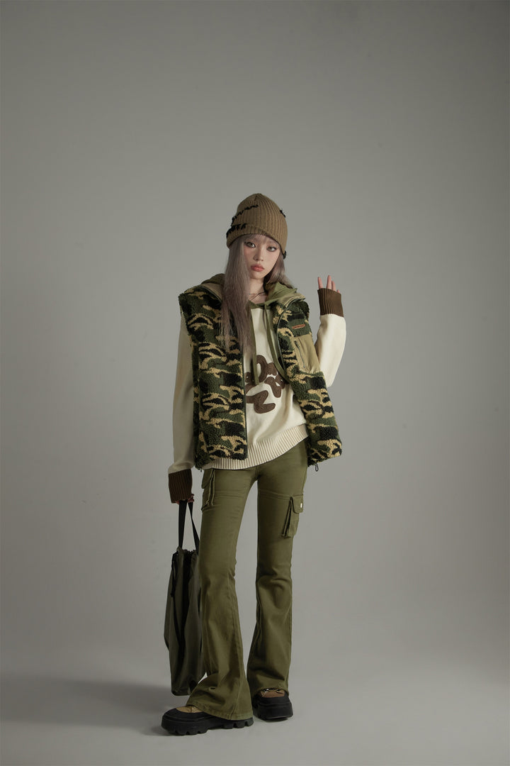 Camouflage Fleece Zip-Up Vest Jacket