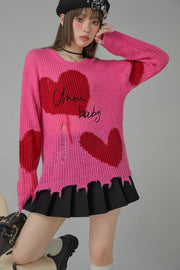 Distressed Heart Loose Fit Sweater