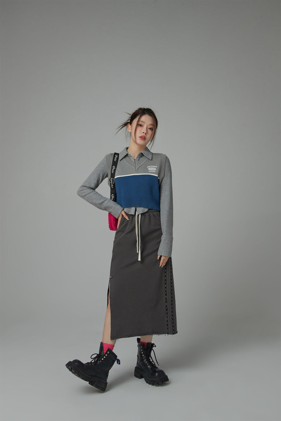 CHUU Banding Slit Long Skirt