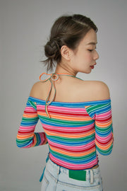 Rainbow Stripes Off-Shoulder Top