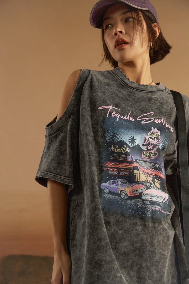 Off-The-Shoulder Boxy Tequila Sunrise T-Shirt