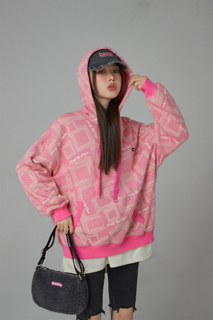 CHUU Paisley Squares Pocket Hoodie Sweatshirt