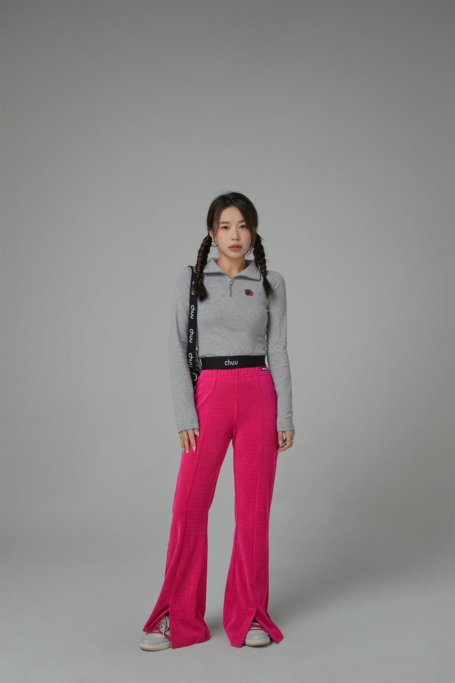 CHUU Love Zone Cherry Half-Zip Cropped T-Shirt