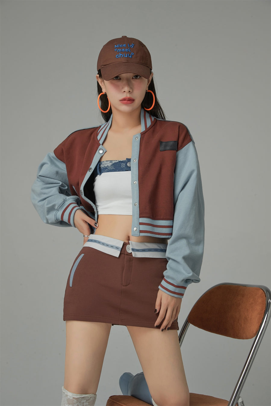 CHUU Fold Over Waist Color Mini Skirt