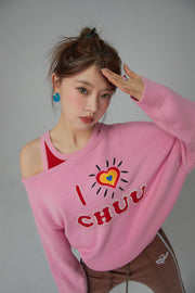 I Love Chuu Off Shoulder Knit Sweater