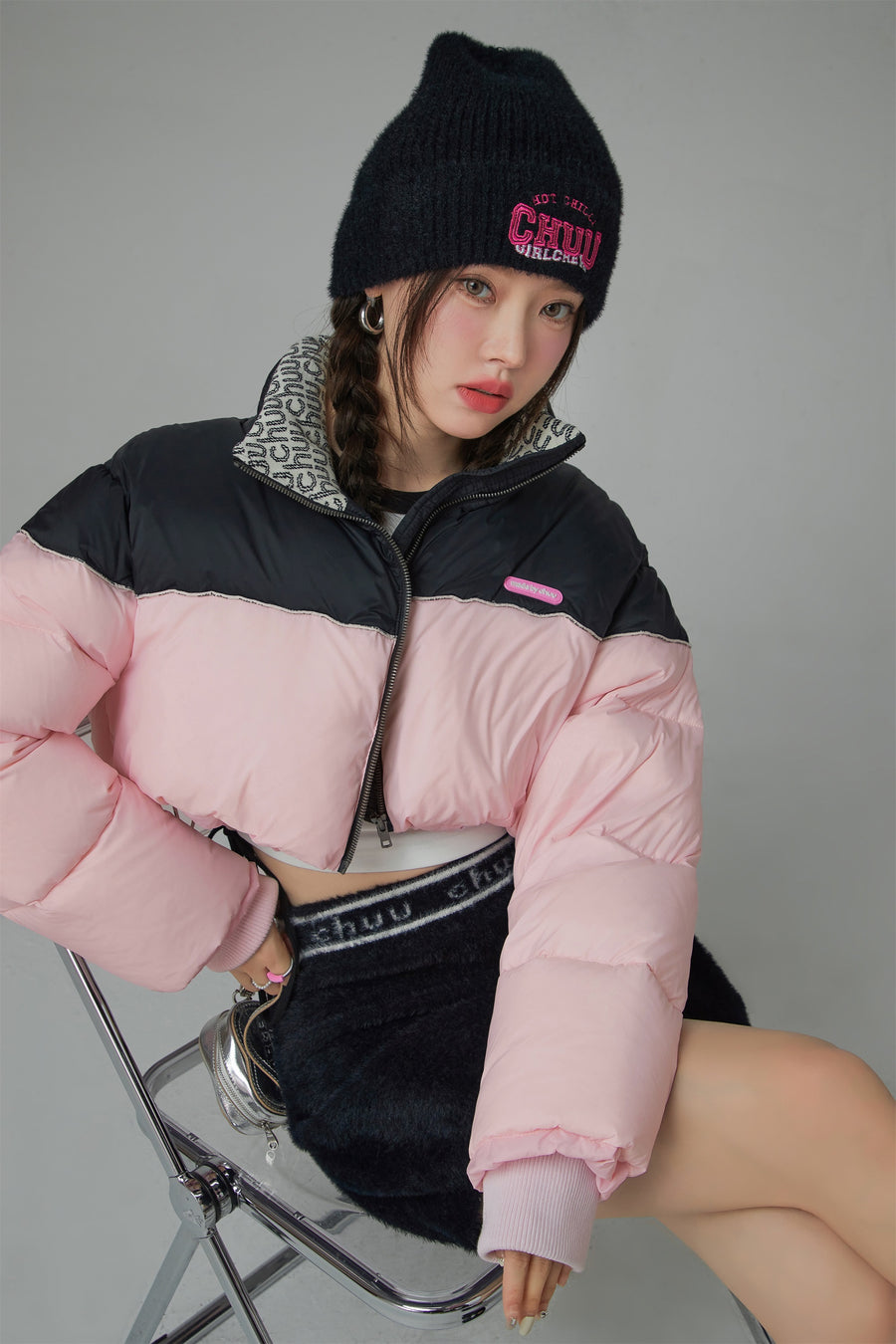 CHUU Pop Of Color Crop Padded Jacket