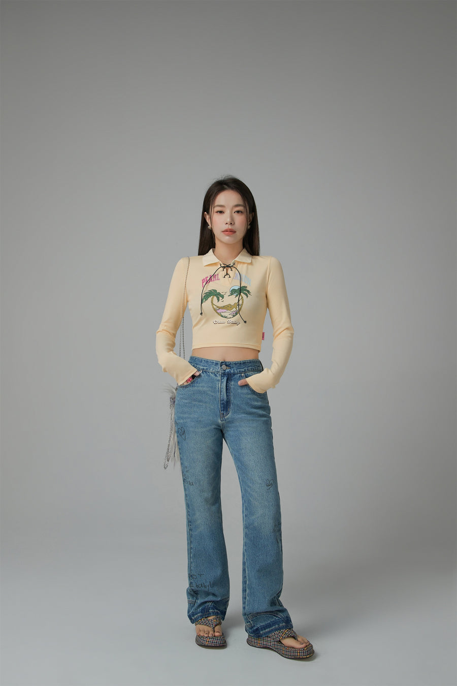 CHUU Written Notes Slim Bootcut Denim Jeans