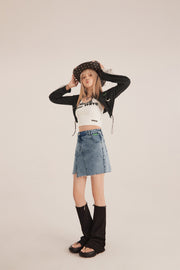 Unbalanced Cut Denim Mini Skirt