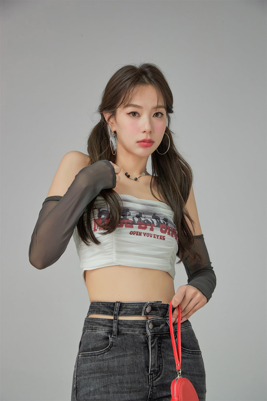 CHUU Shirring Off-Shoulder Long-Sleeves Top