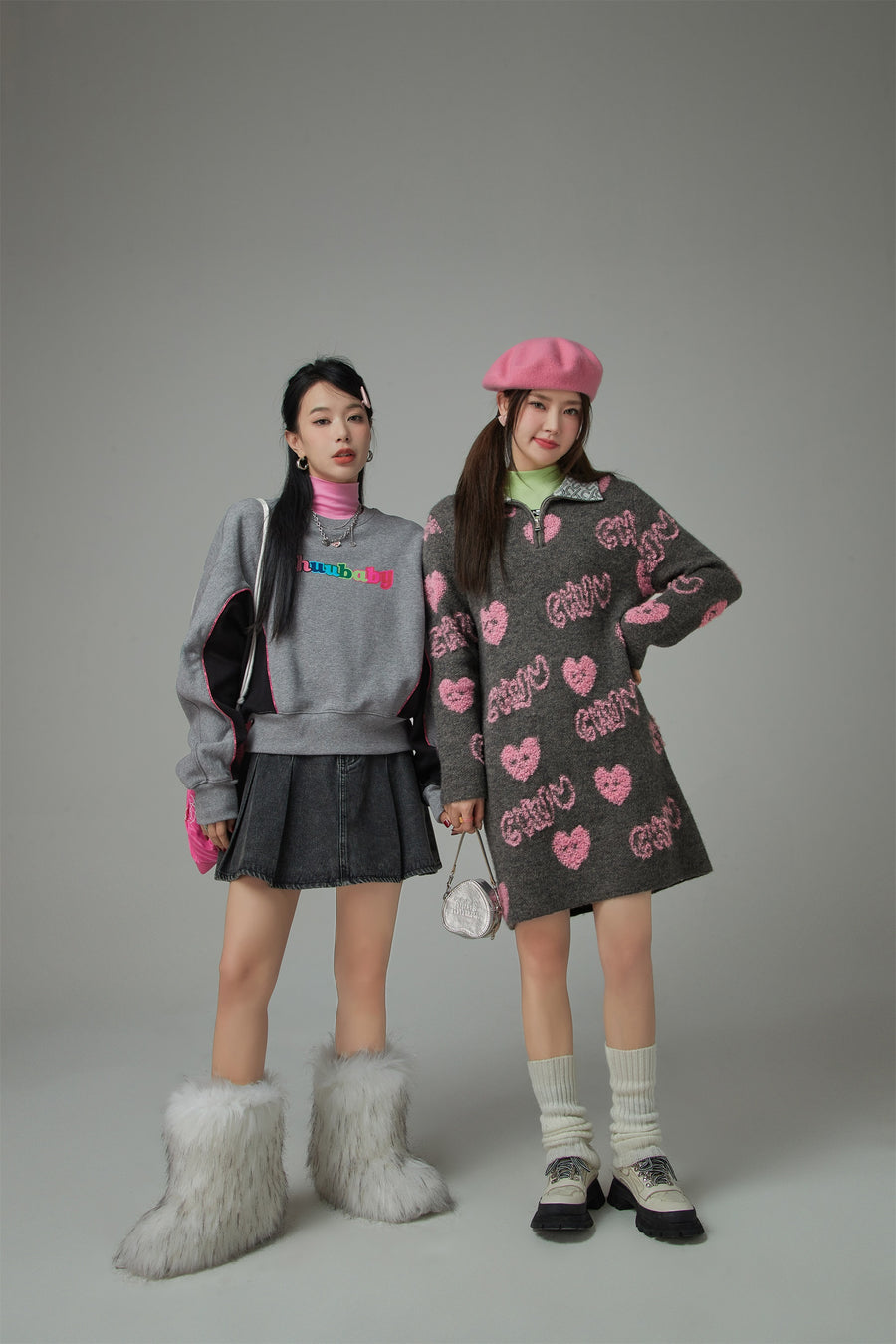 CHUU Chuu Heart Half Zip-Up Dress