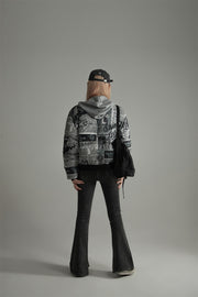 Newspaper Collage Padded Crop Jacket