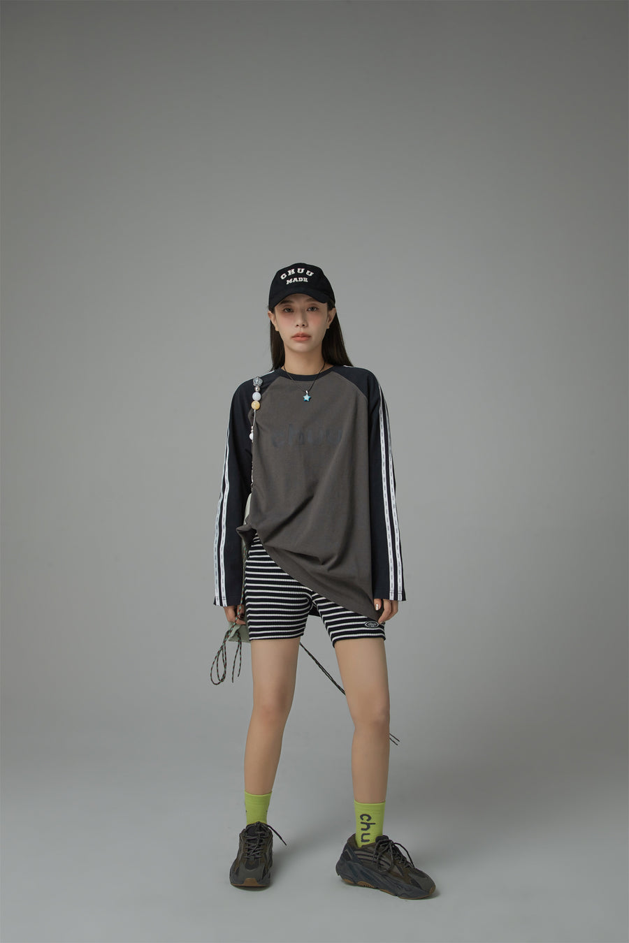 CHUU Striped Ribbed Biker Shorts