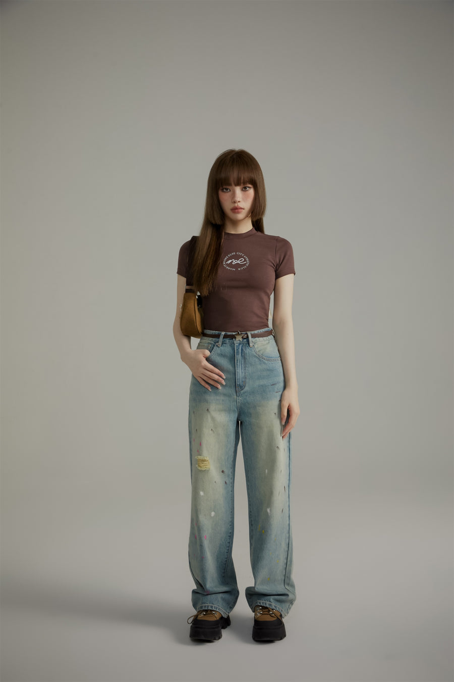 CHUU Painted On Wide Washed Denim Jeans